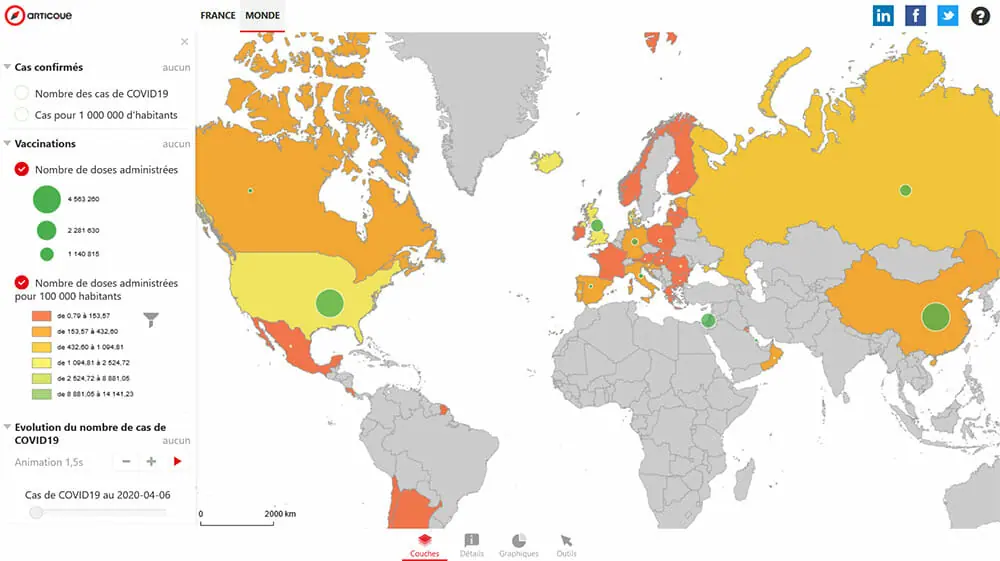 Carte de l‘évolution de l’epidemie de coronavirus en France