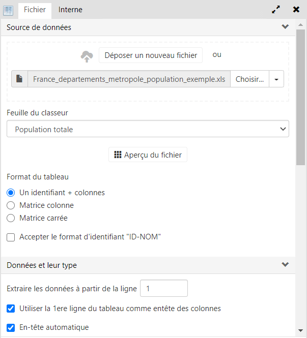 options en fonction du type de fichier