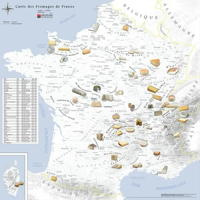 Carte des fromages de France par Blay-Foldex