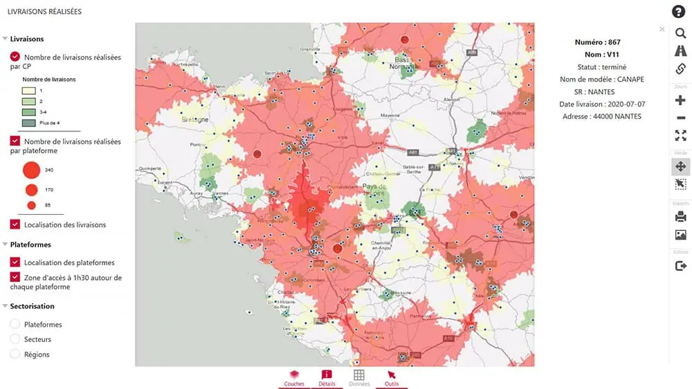 Répartition régionale des plateformes logistiques (hubs) et des livraisons