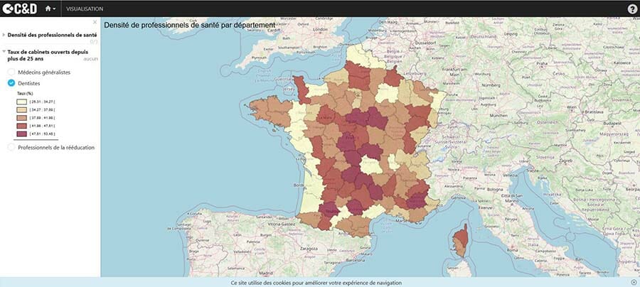 Carte des cabinets de dentistes ouverts depuis 25 ans