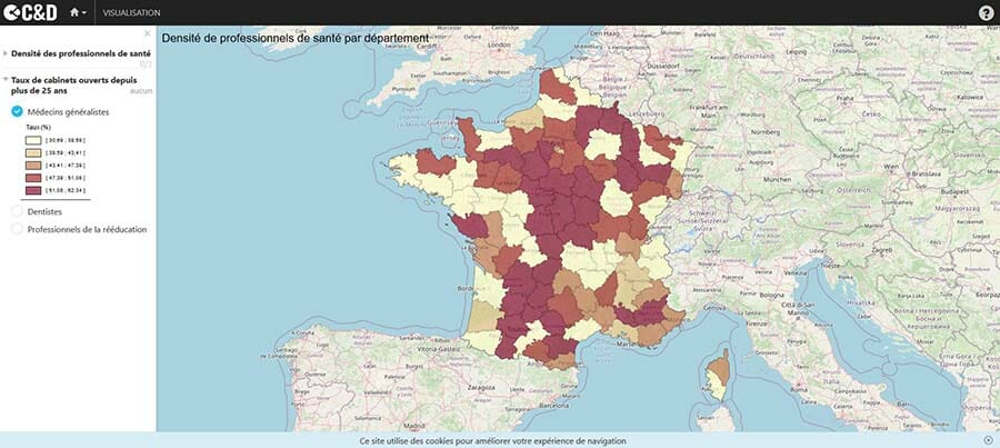 Carte des cabinets de médecins généralistes ouverts depuis 25 ans