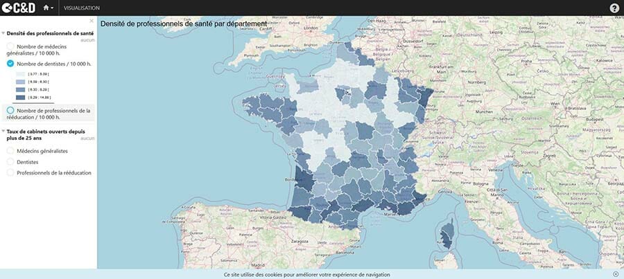 Densité des dentistes en France