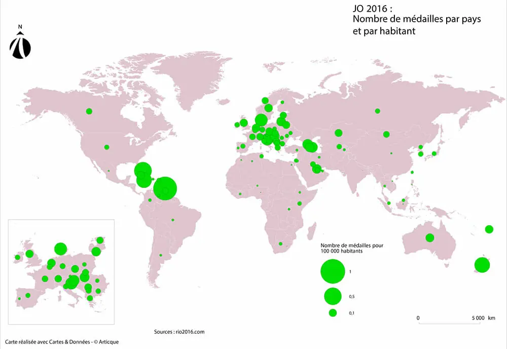 ratio de medailles par pays aux jeux olympiques de rio de janeiro 2016