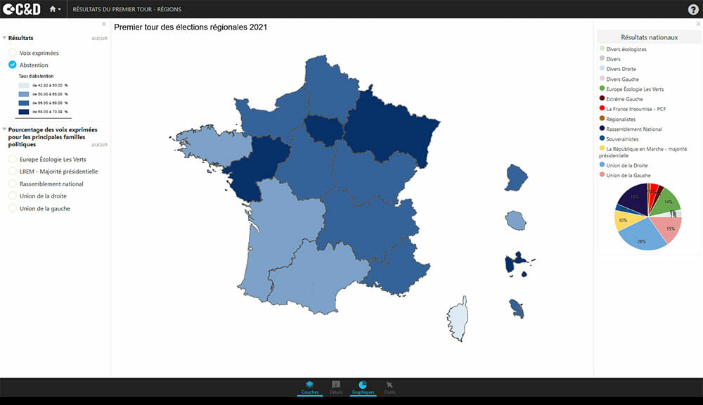 Carte du premier tour de l'election régionale 2021