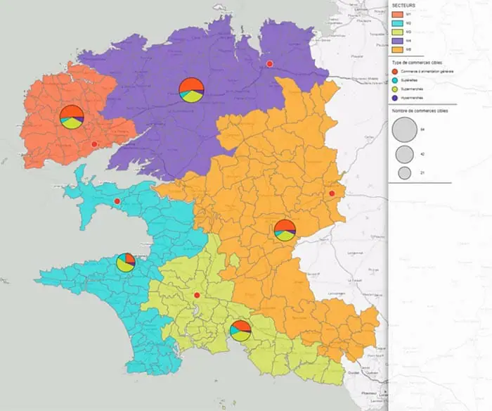 Exemple de sectorisation commerciale par méthode heuristique