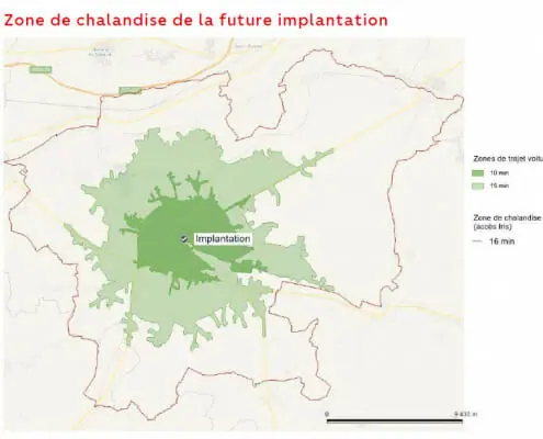 représentation de la zone de chalandise d’une implantation potentielle