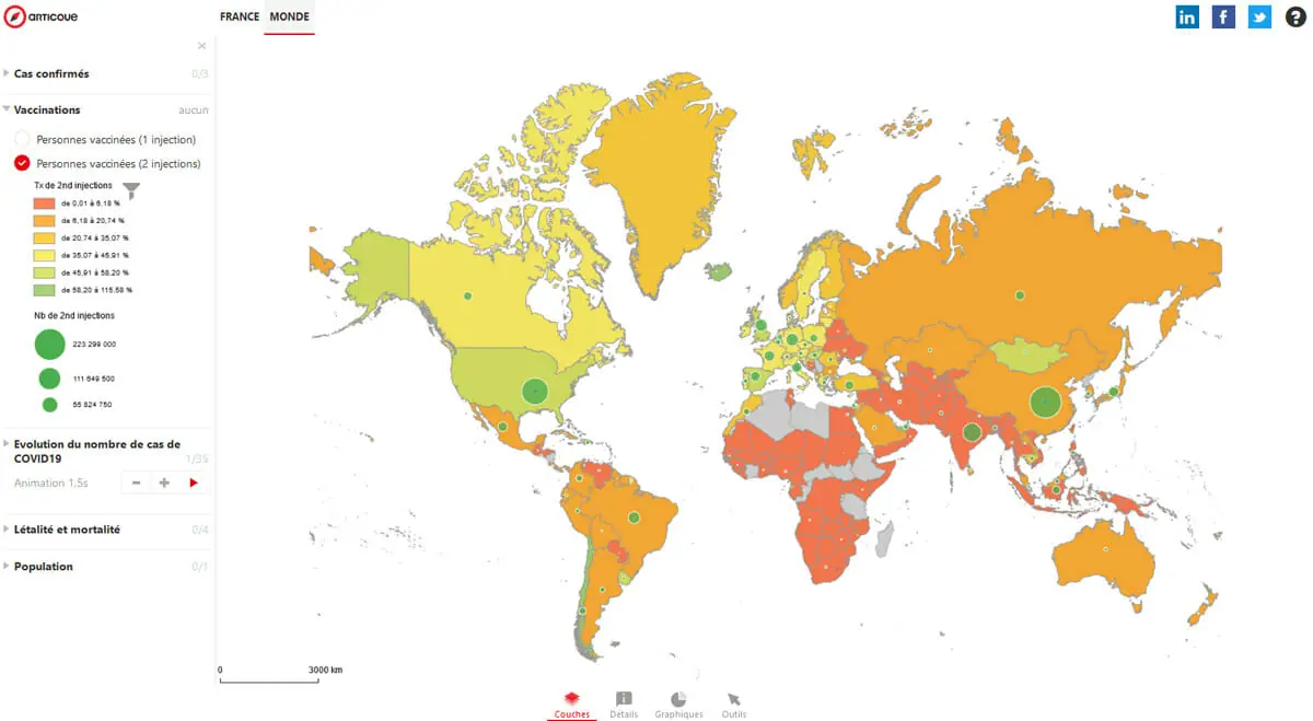 Vaccination COVID-19 (deux doses) dans le monde