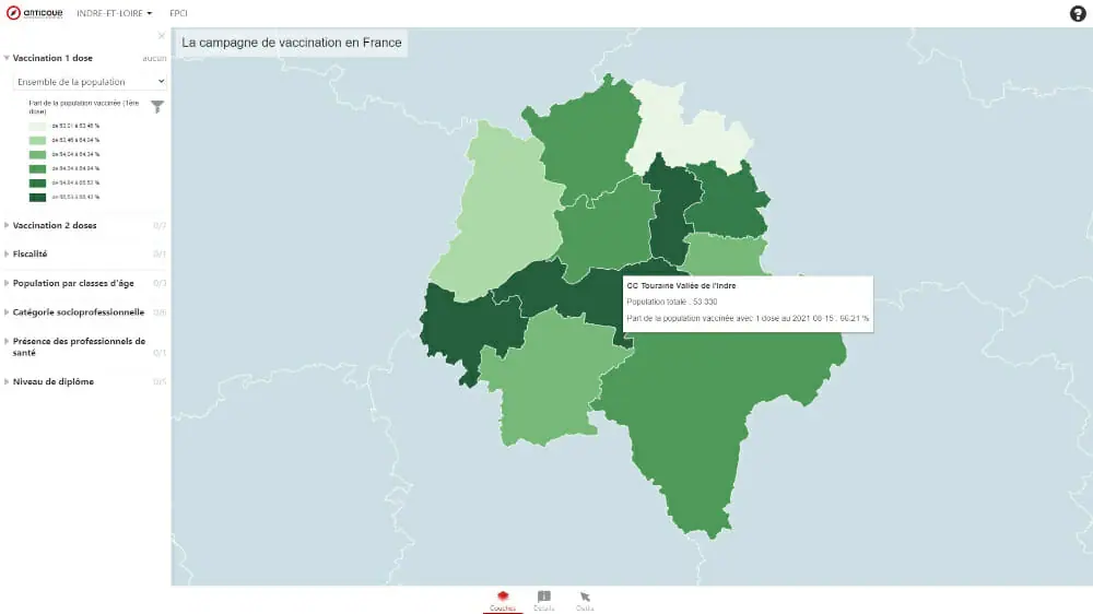 Carte de l‘evolution de la vaccination coronavirus/covid 19 en france