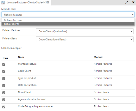 module jointure : fichiers factures et fichiers clients