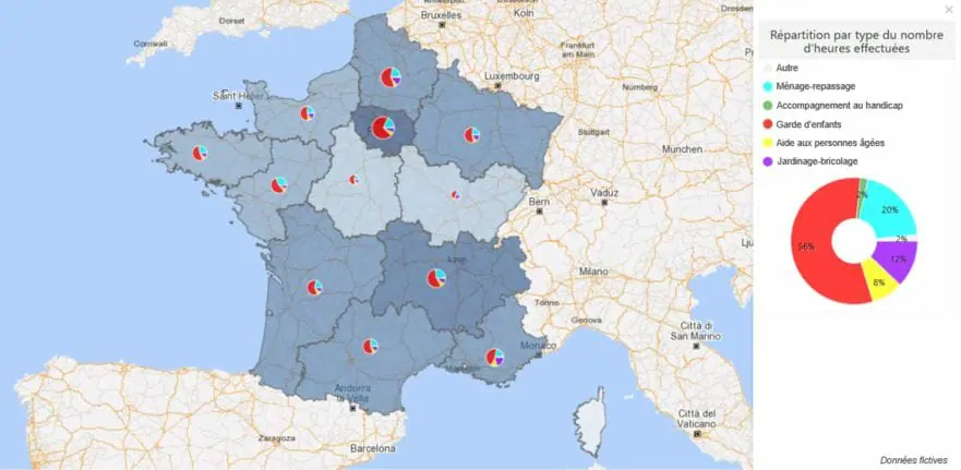 répartition des services par région pour une entreprise d'aide à la personne