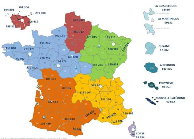 carte des zones de recrutement de l'armée de l'air