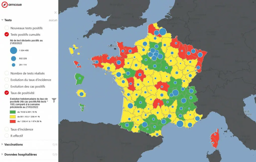 Carte de l‘évolution de l’epidemie de coronavirus en France