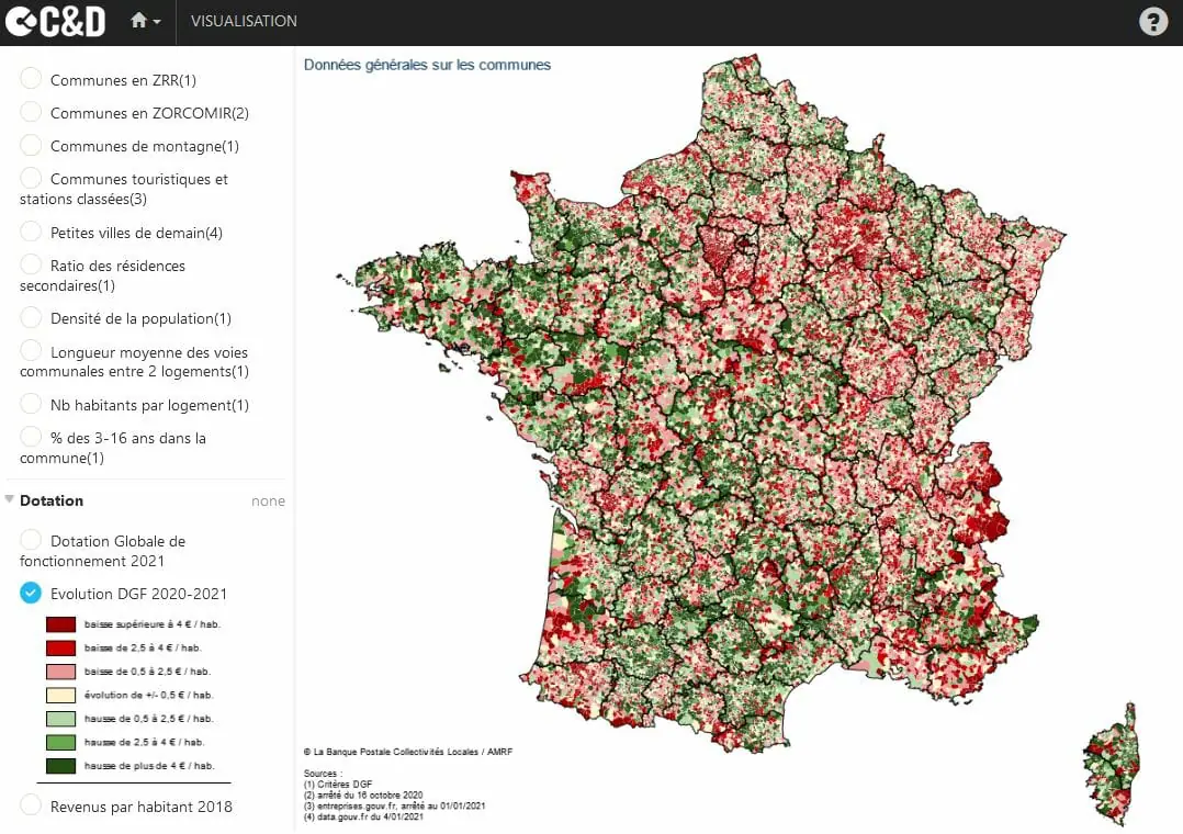 Atlas de La Banque Postale : évolution de la DGF par commune