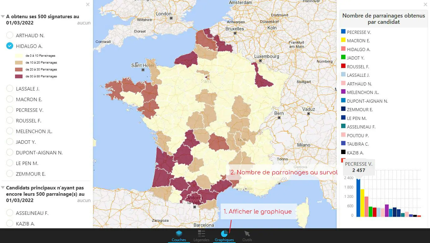 nombre de parrainages présidentielles 2022 en carte