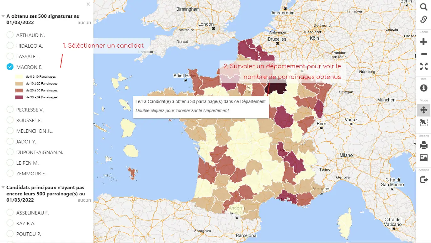 nombre de parrainages par candidats présidentielles 2022