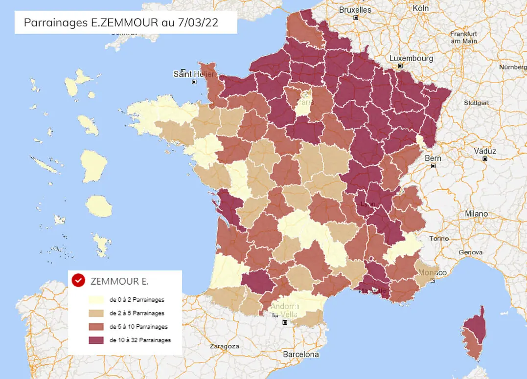 résultats parrainages eric zemmour 2022