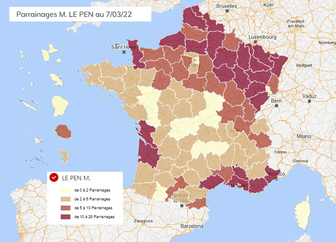 résultats parrainages marine le pen 2022