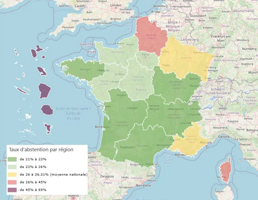 Carte de l'abstention au premier tour de la présidentielle 2022