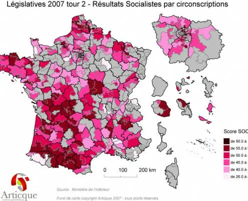 Résultats du Parti Socialiste au second tour des élections législatives de 2007