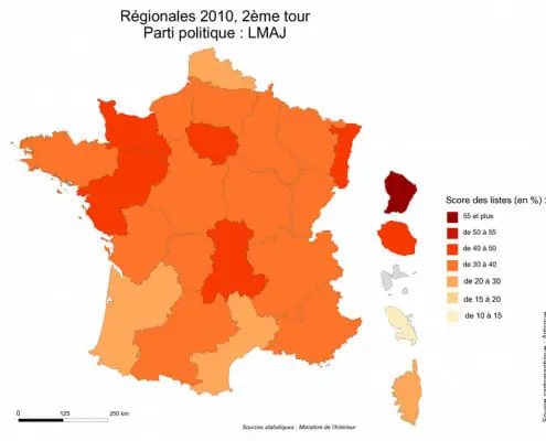 Résultats de la liste de la majorité au second tour des élections régionales 2010