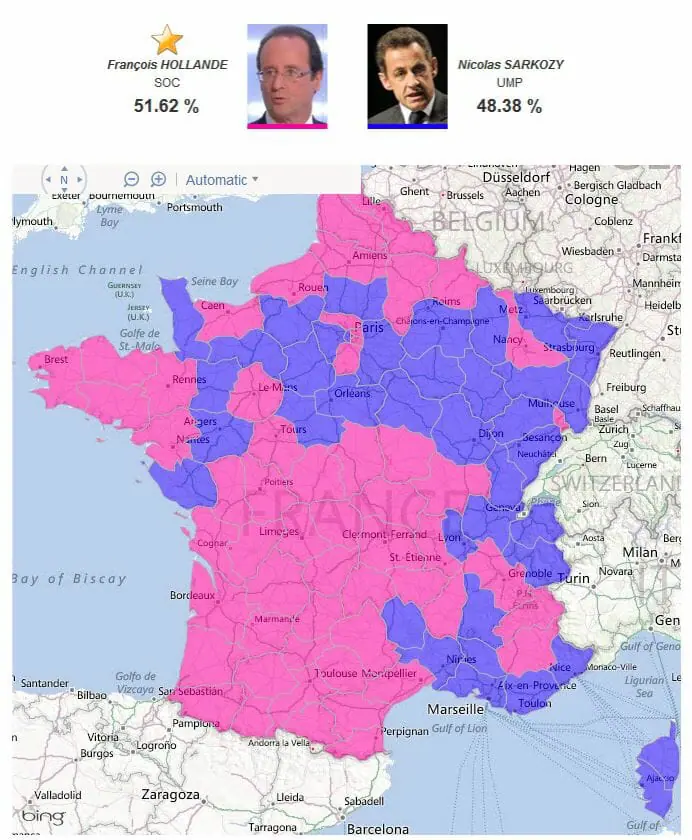 carte des résultats du second tour des présidentielles 2007