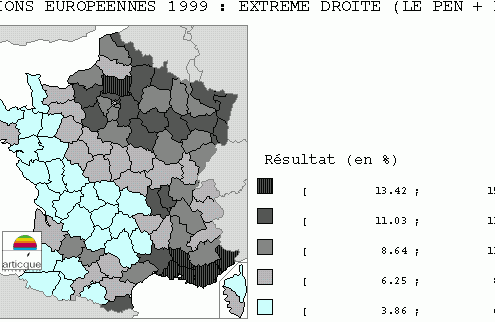 Elections européennes 1999 : votes pour les listes d'extrême droite