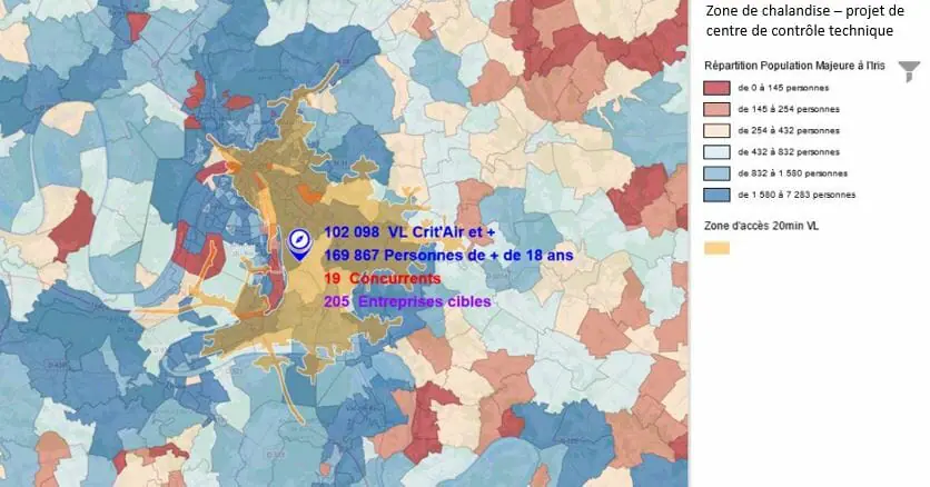 Zone de chalandise d'un projet de centre de contrôle technique