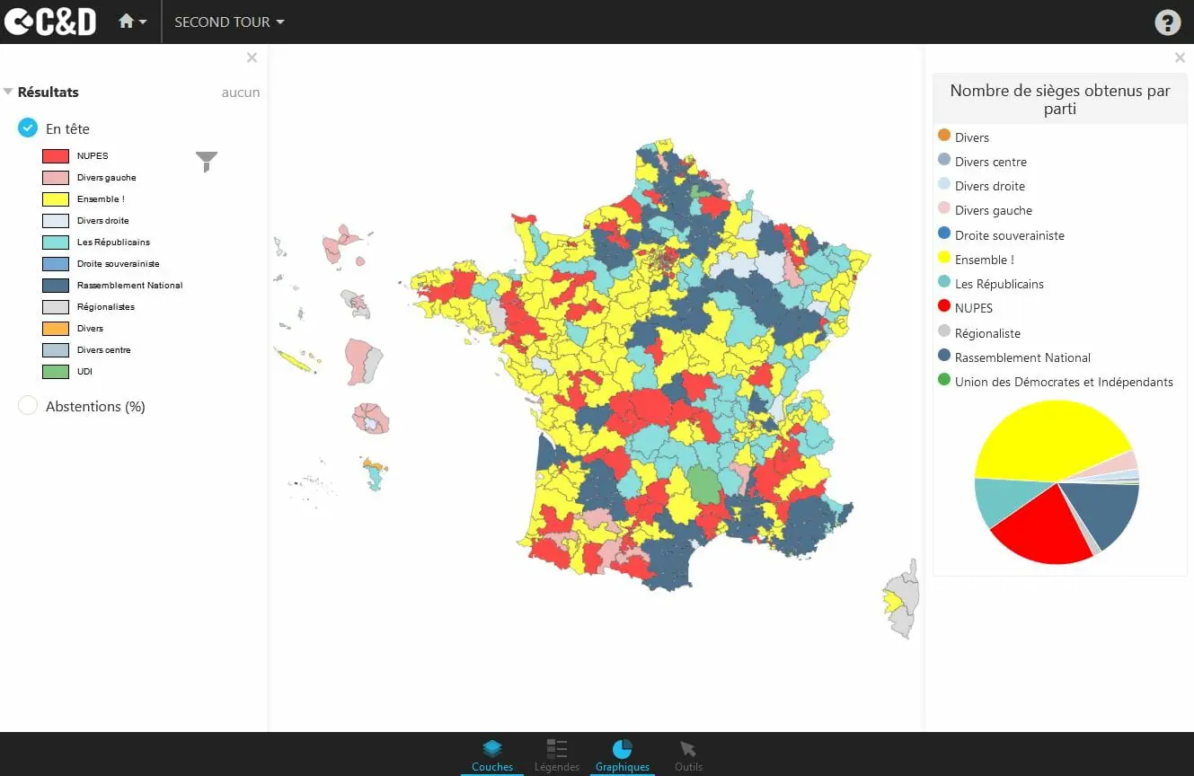 carte interactive des résultats du second tour des élections législatives 2022