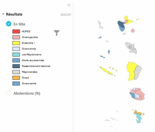 nuances politiques en tête dans les DOM-TOM (premier tour des élections législatives 2022)