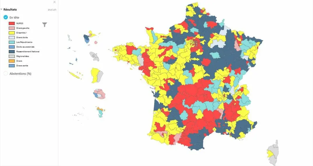 nuances gagnantes au premier tour des législatives 2022 par circonscription