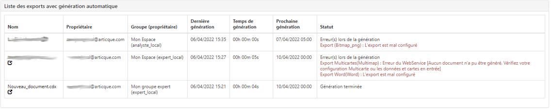 suivi des exports automatiques