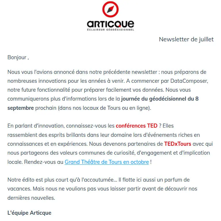 newsletter de juilet