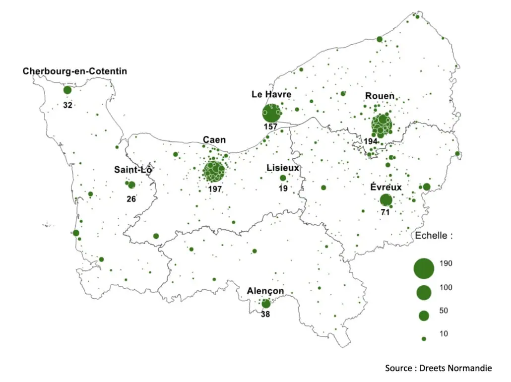 Localisation des organismes de formation en Normandie en 2020