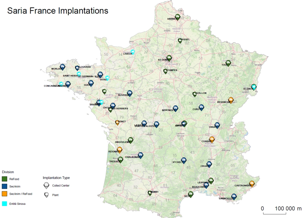 Carte des implantations de Saria France
