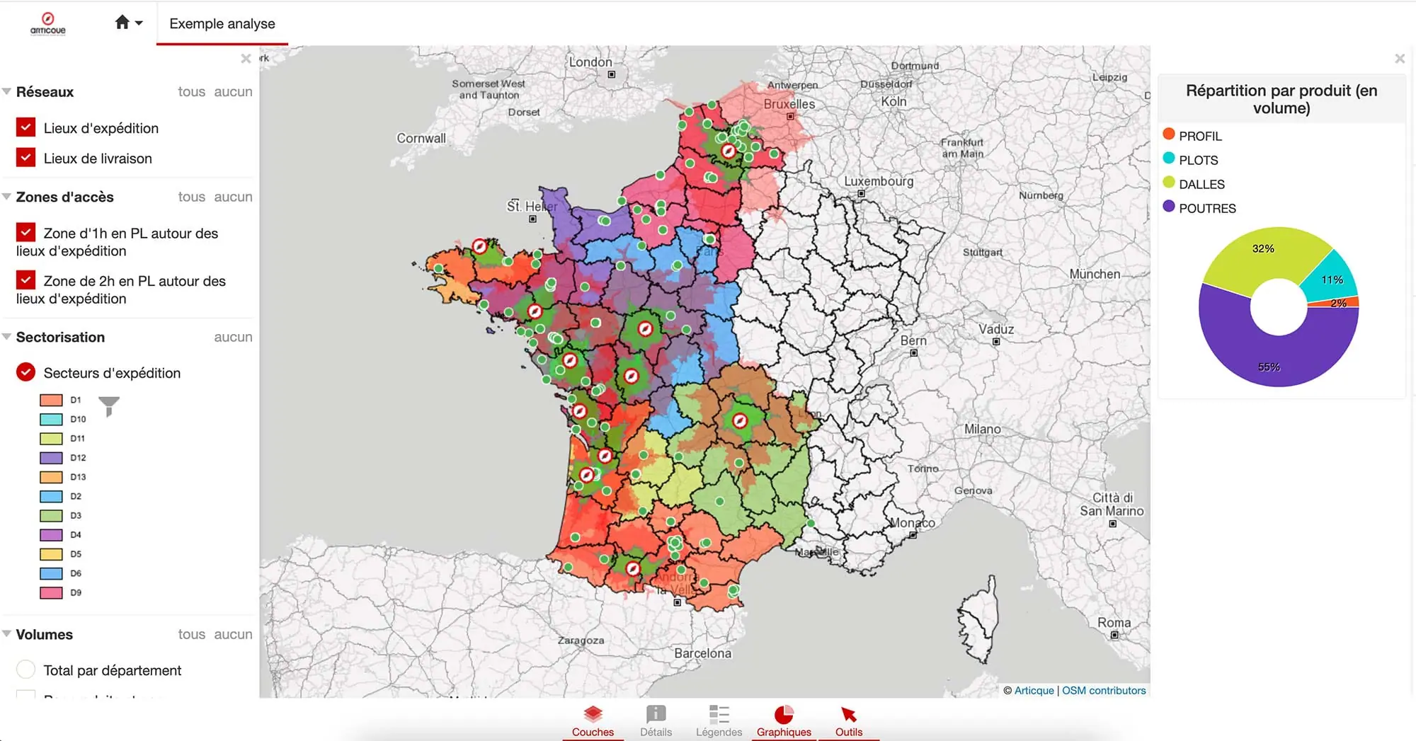 Carte dynamique restructuration supply chain analyse territoriale Articque by ChapsVision