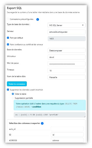 DataComposer Articque : exports SQL Server