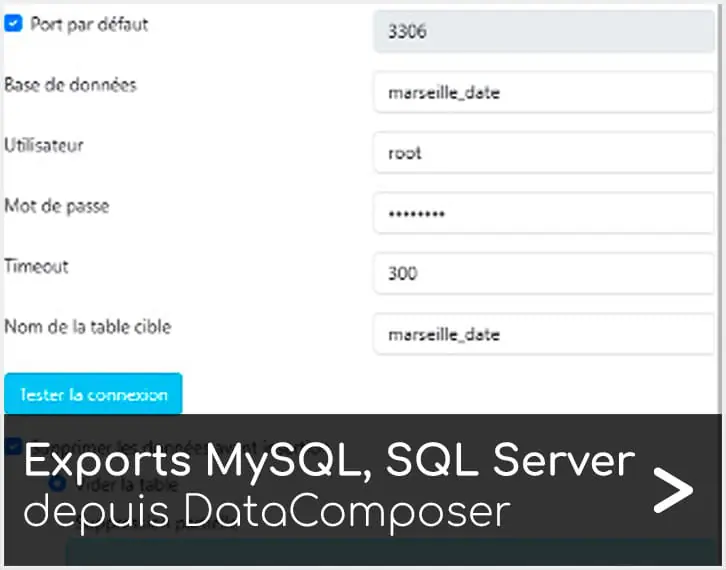 DataComposer - exports PostgreSQL, MySQL, SQL Server