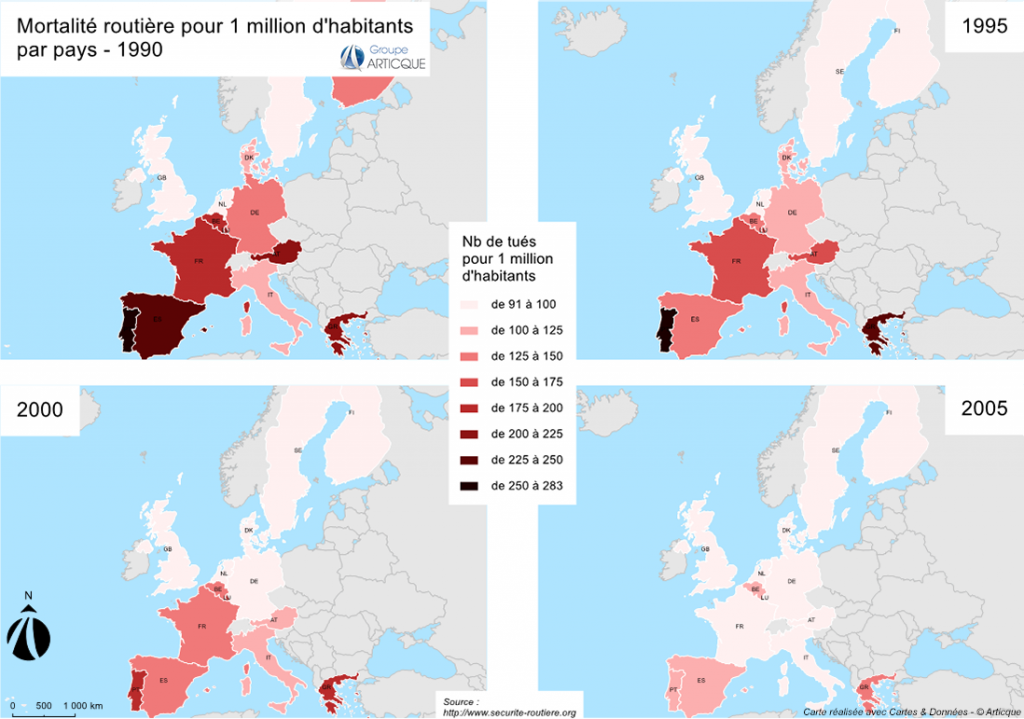 Mortalité routière par pays d'Europe 1990/2005